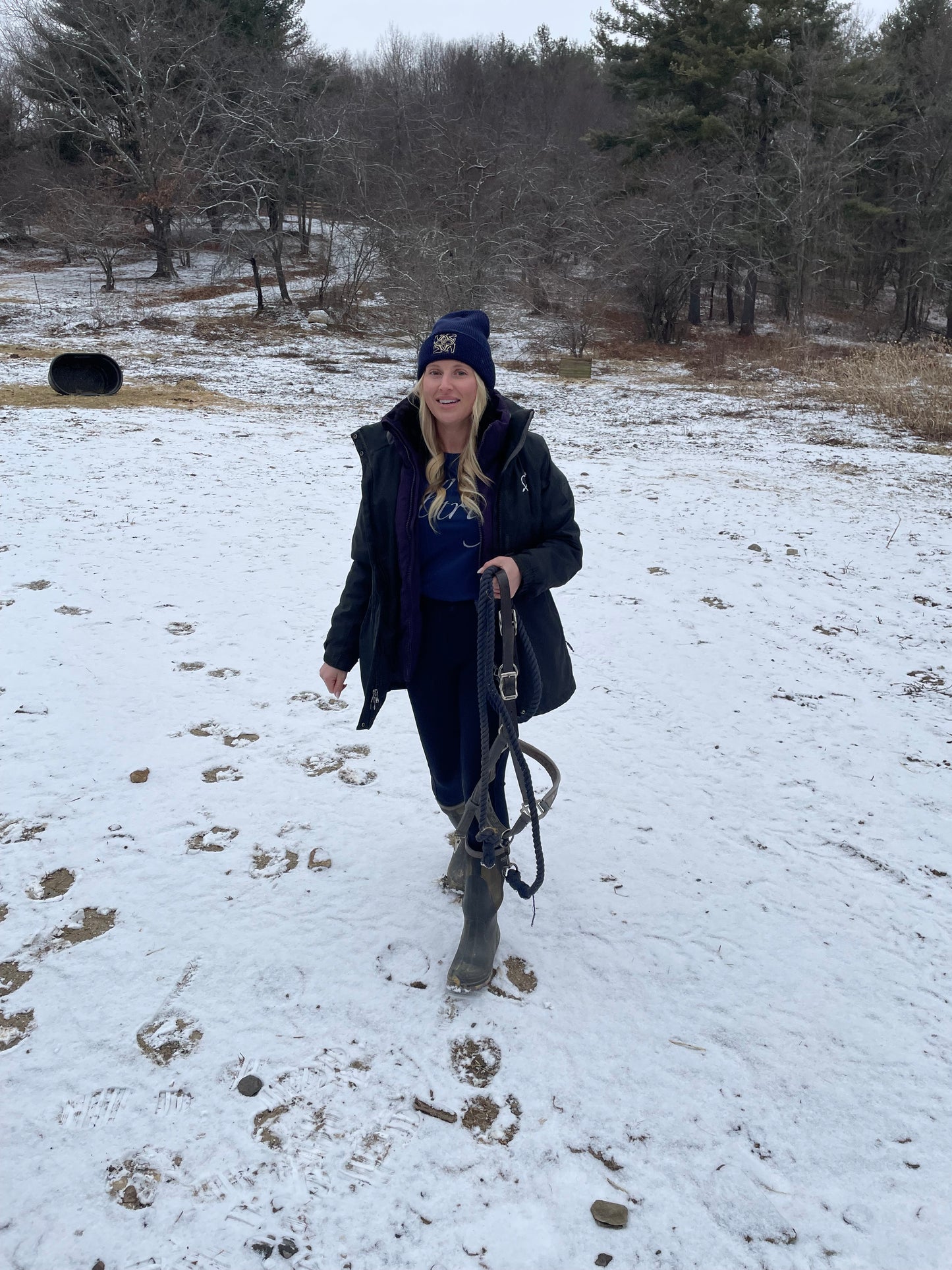 BHE Logo Waffle Cuffed Beanie - Navy with Gold Shimmer Thread