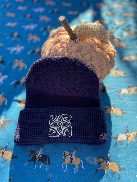 BHE Logo Waffle Cuffed Beanie - Navy with Gold Shimmer Thread