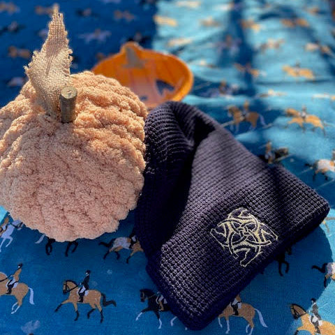 BHE Logo Waffle Cuffed Beanie - Navy with Gold Shimmer Thread