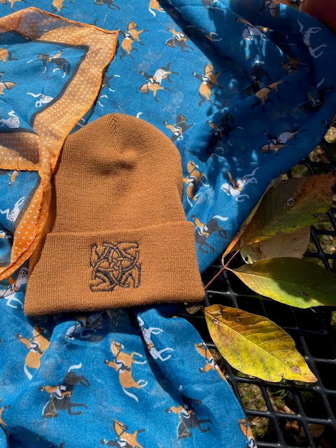 BHE Logo Cuffed Knit Beanie - Caramel with Black Shimmer Thread