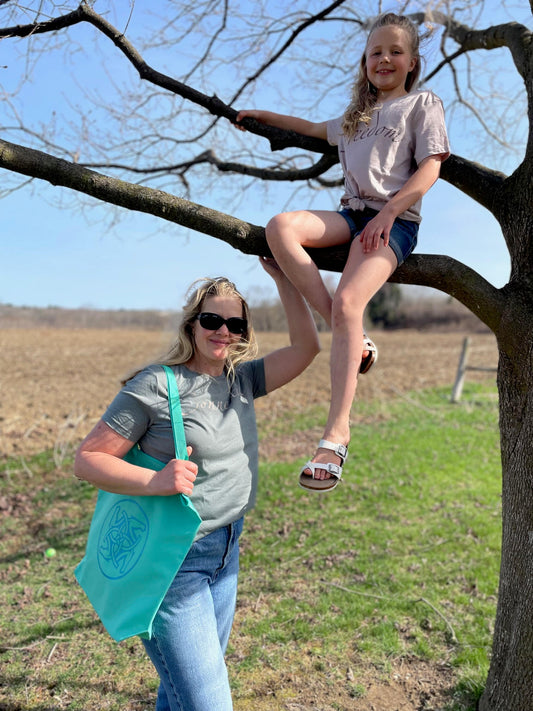 BHE Logo Tote Bag - Light Teal with Cerulean Blue Shimmer Ink