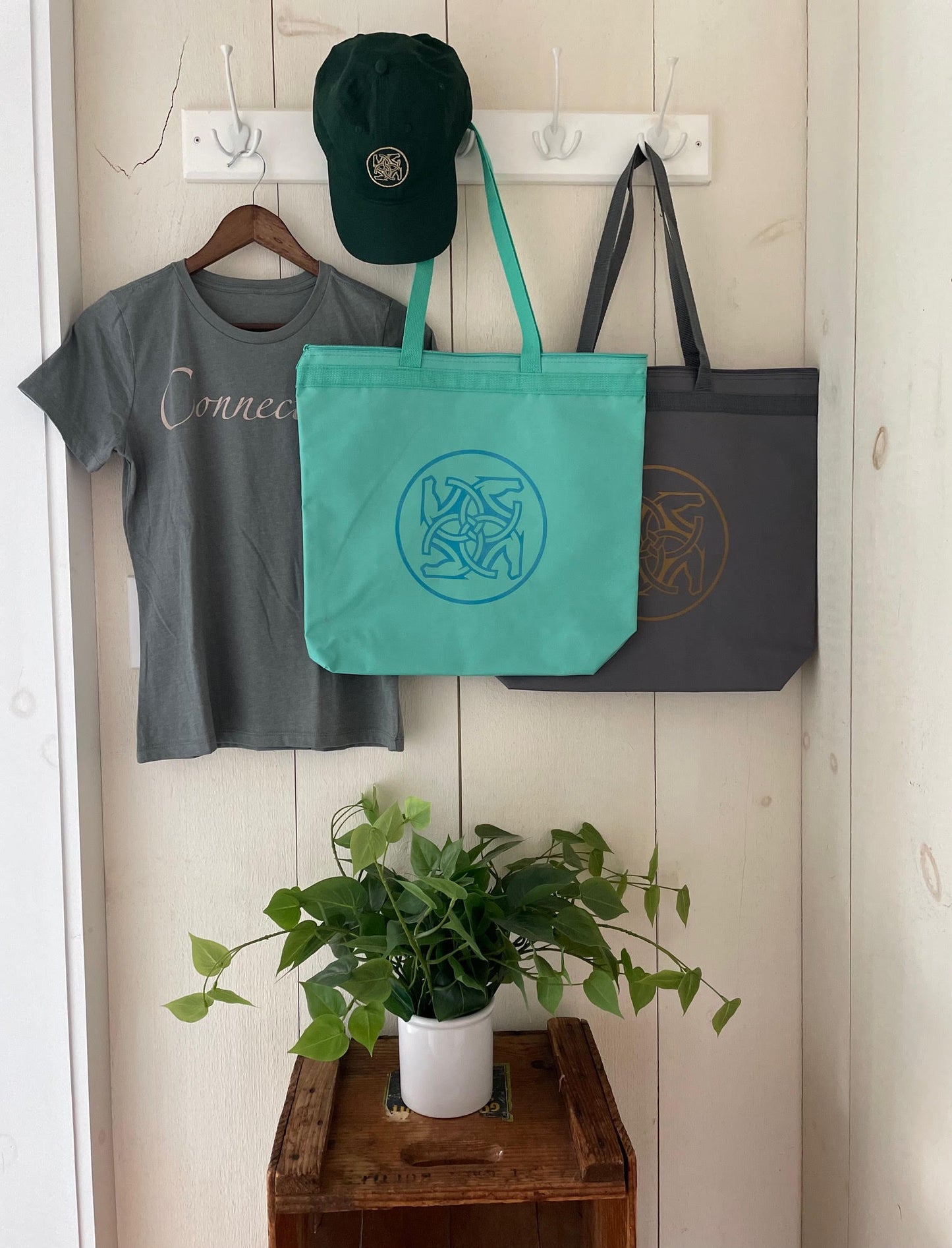 BHE Logo Tote Bag - Light Teal with Cerulean Blue Shimmer Ink