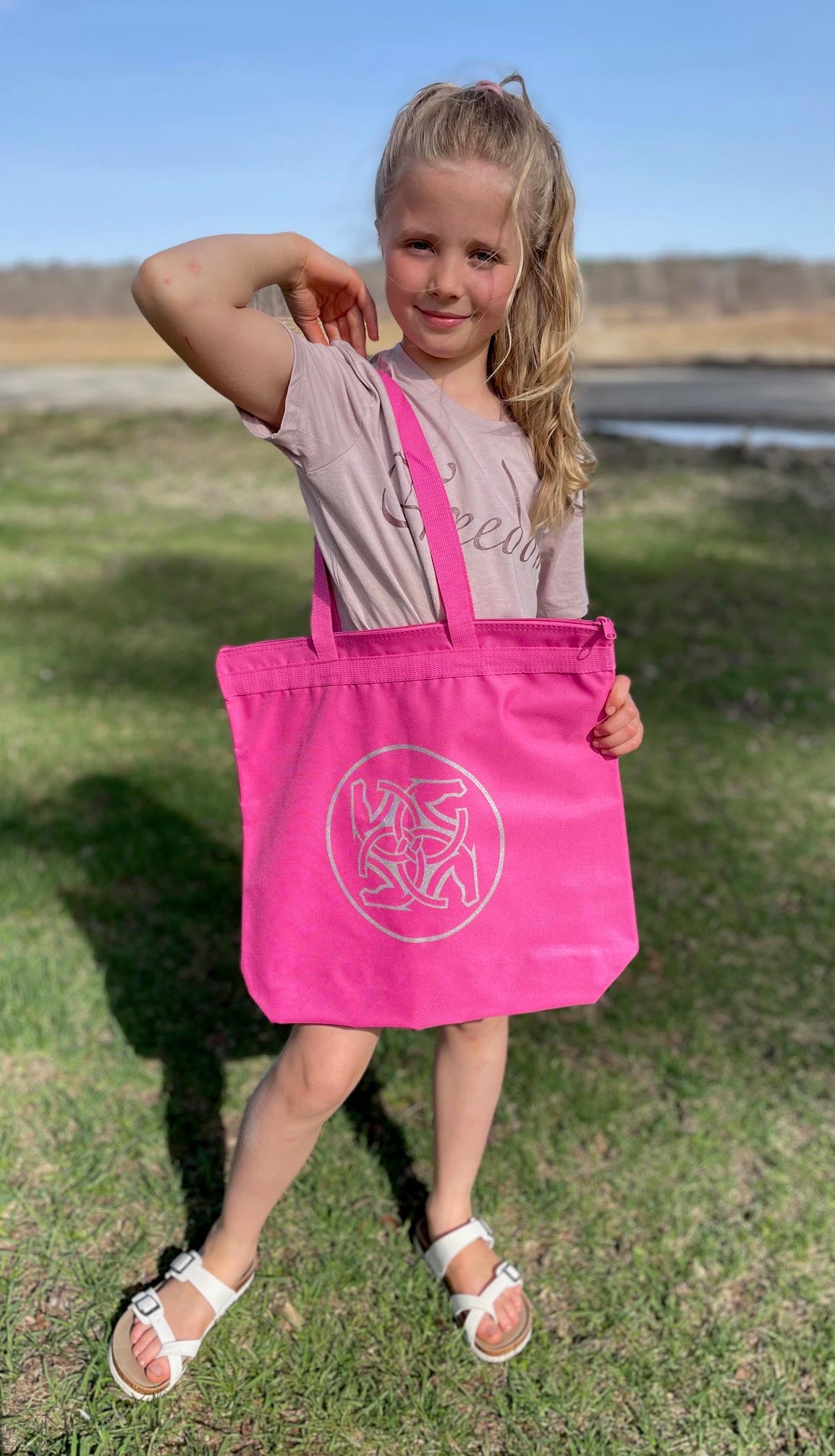 BHE Logo Tote Bag - Bright Pink with Silver Shimmer Ink