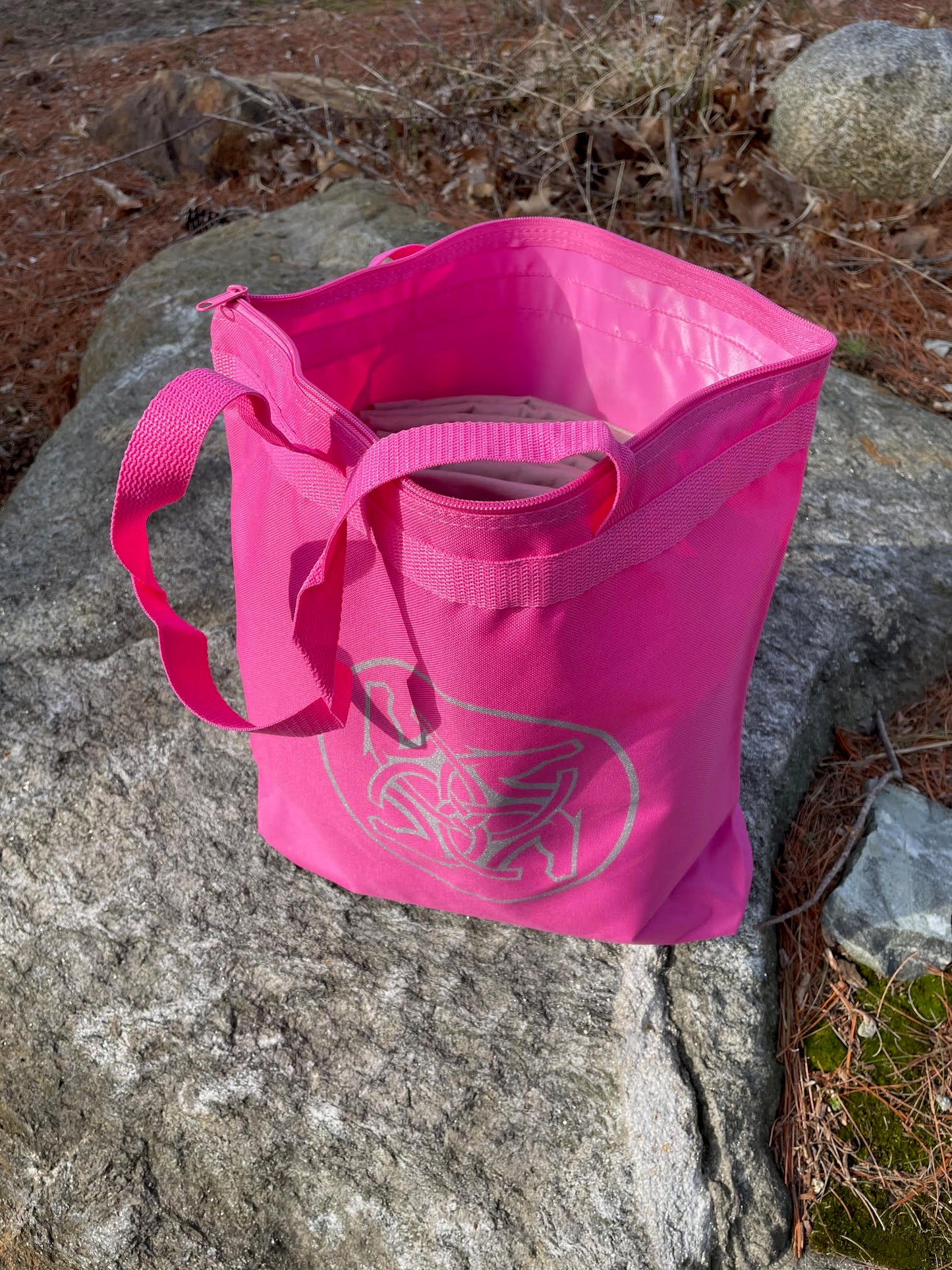 BHE Logo Tote Bag - Bright Pink with Silver Shimmer Ink