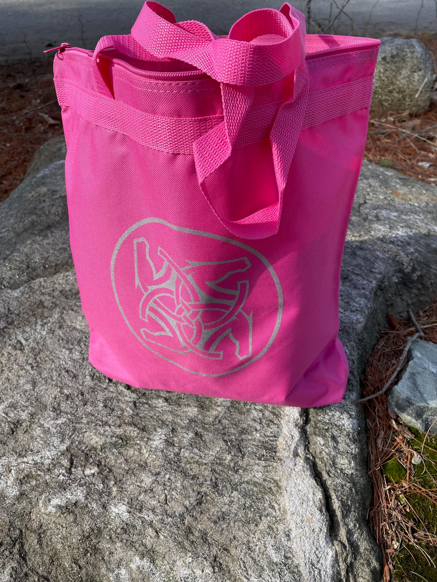 BHE Logo Tote Bag - Bright Pink with Silver Shimmer Ink
