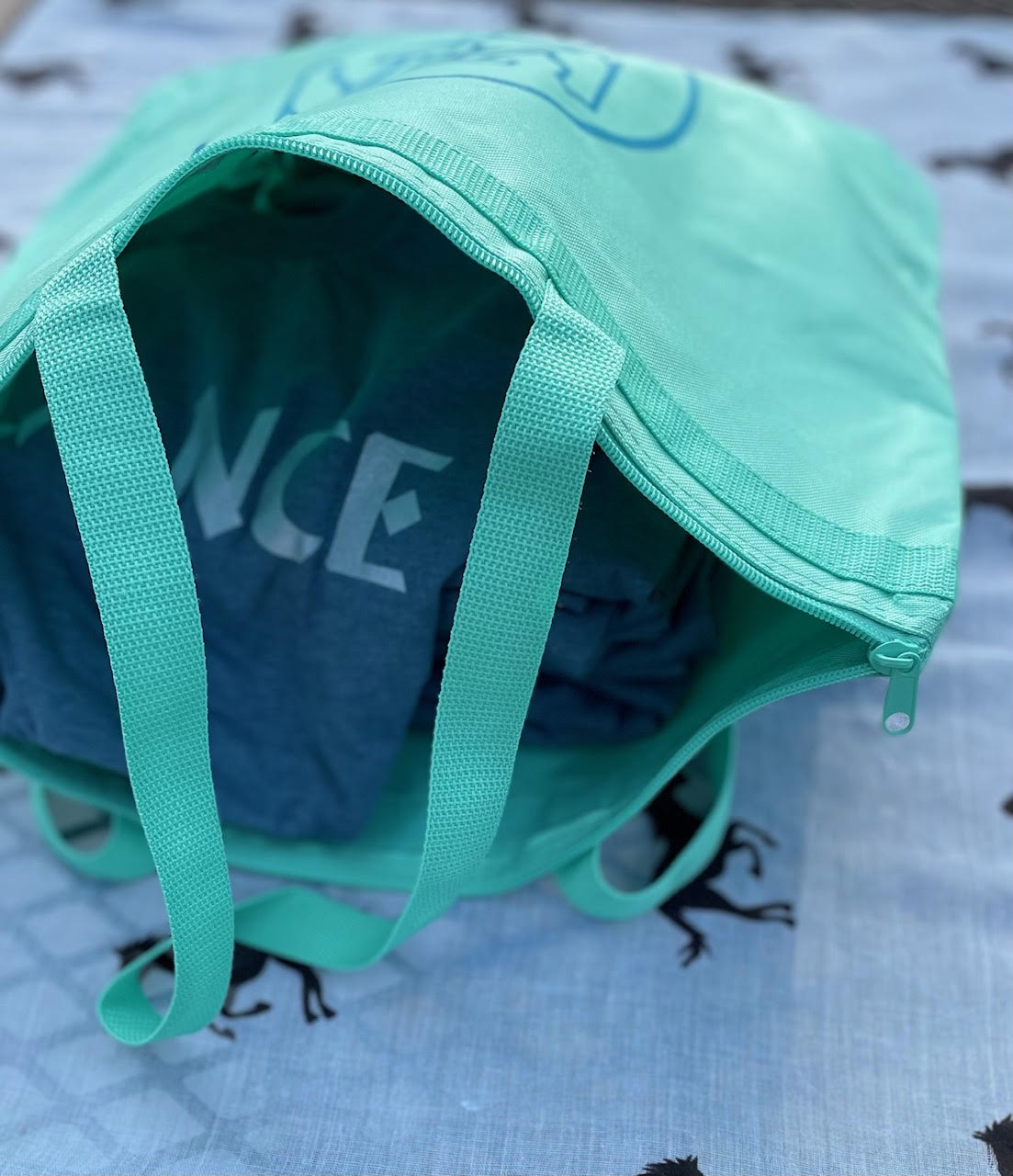 BHE Logo Tote Bag - Light Teal with Cerulean Blue Shimmer Ink
