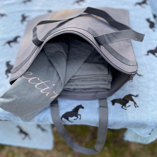 BHE Logo Tote Bag - Dark Gray with Gold Shimmer Ink