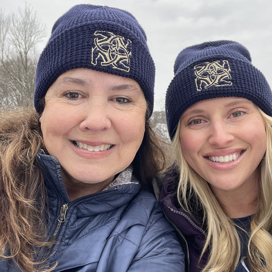 BHE Logo Waffle Cuffed Beanie - Navy with Gold Shimmer Thread