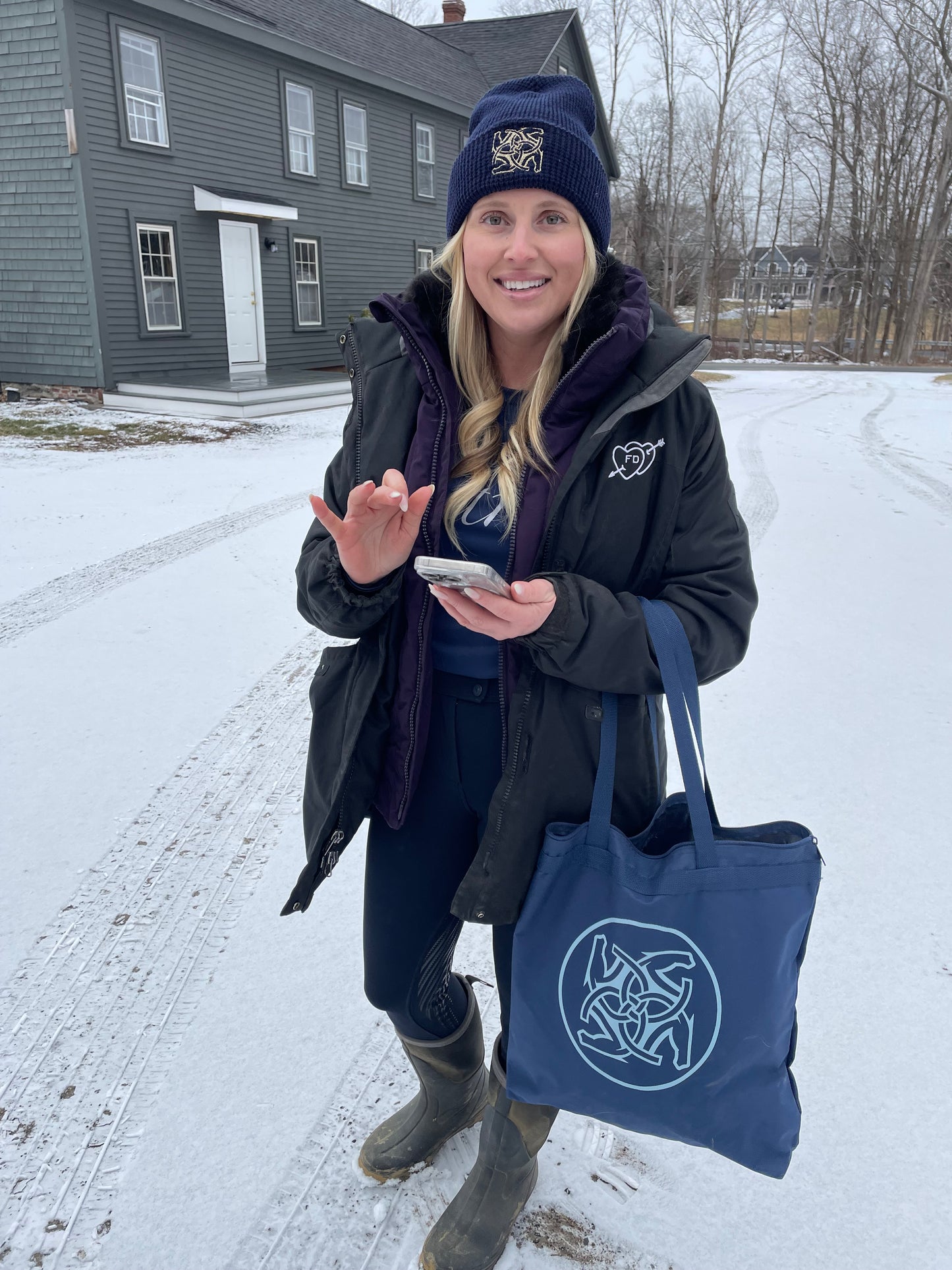 BHE Logo Waffle Cuffed Beanie - Navy with Gold Shimmer Thread