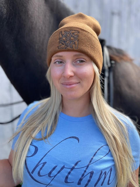 BHE Logo Cuffed Knit Beanie - Caramel with Black Shimmer Thread