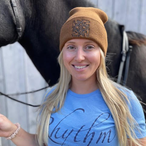 BHE Logo Cuffed Knit Beanie - Caramel with Black Shimmer Thread