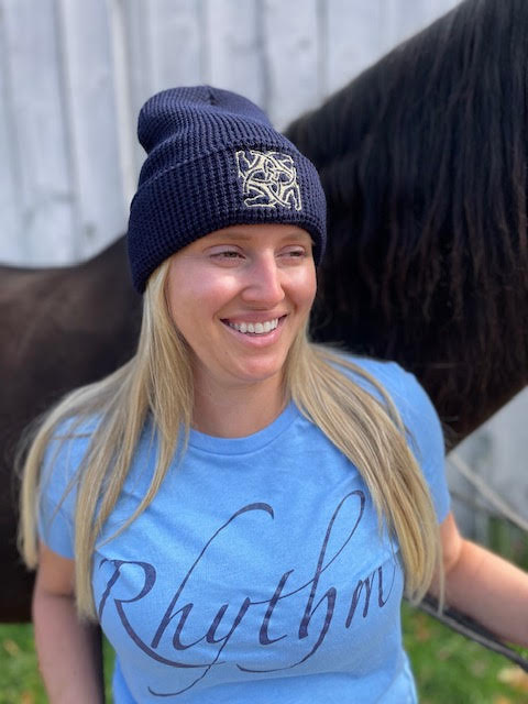 BHE Logo Waffle Cuffed Beanie - Navy with Gold Shimmer Thread