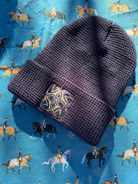 BHE Logo Waffle Cuffed Beanie - Navy with Gold Shimmer Thread