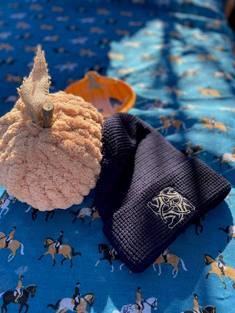 BHE Logo Waffle Cuffed Beanie - Navy with Gold Shimmer Thread