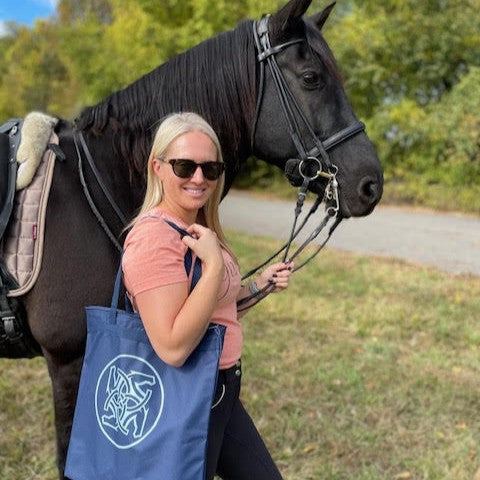 BHE Logo Tote Bag - Navy with Pale Sky Shimmer Ink