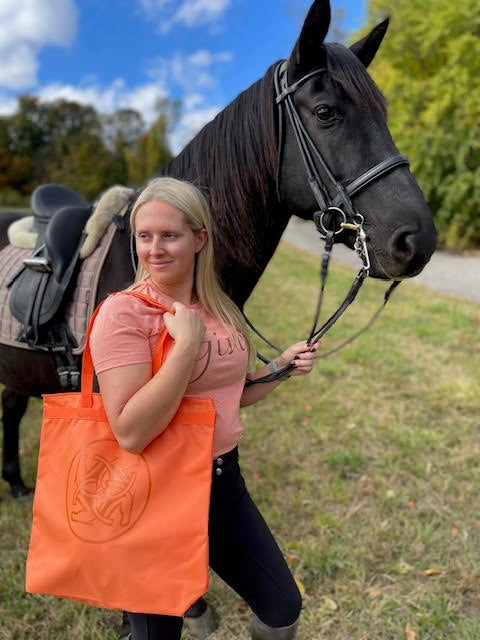 BHE Logo Tote Bag - Orange with Dark Copper Shimmer Ink