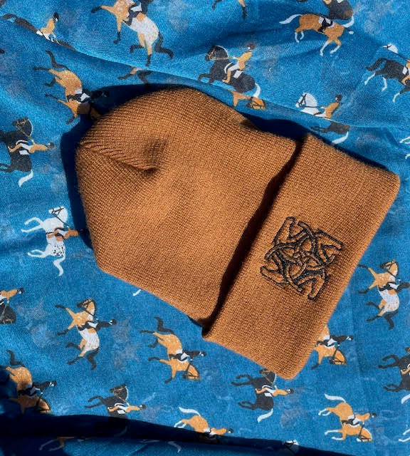 BHE Logo Cuffed Knit Beanie - Caramel with Black Shimmer Thread