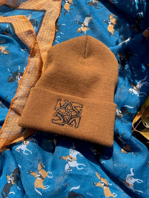 BHE Logo Cuffed Knit Beanie - Caramel with Black Shimmer Thread