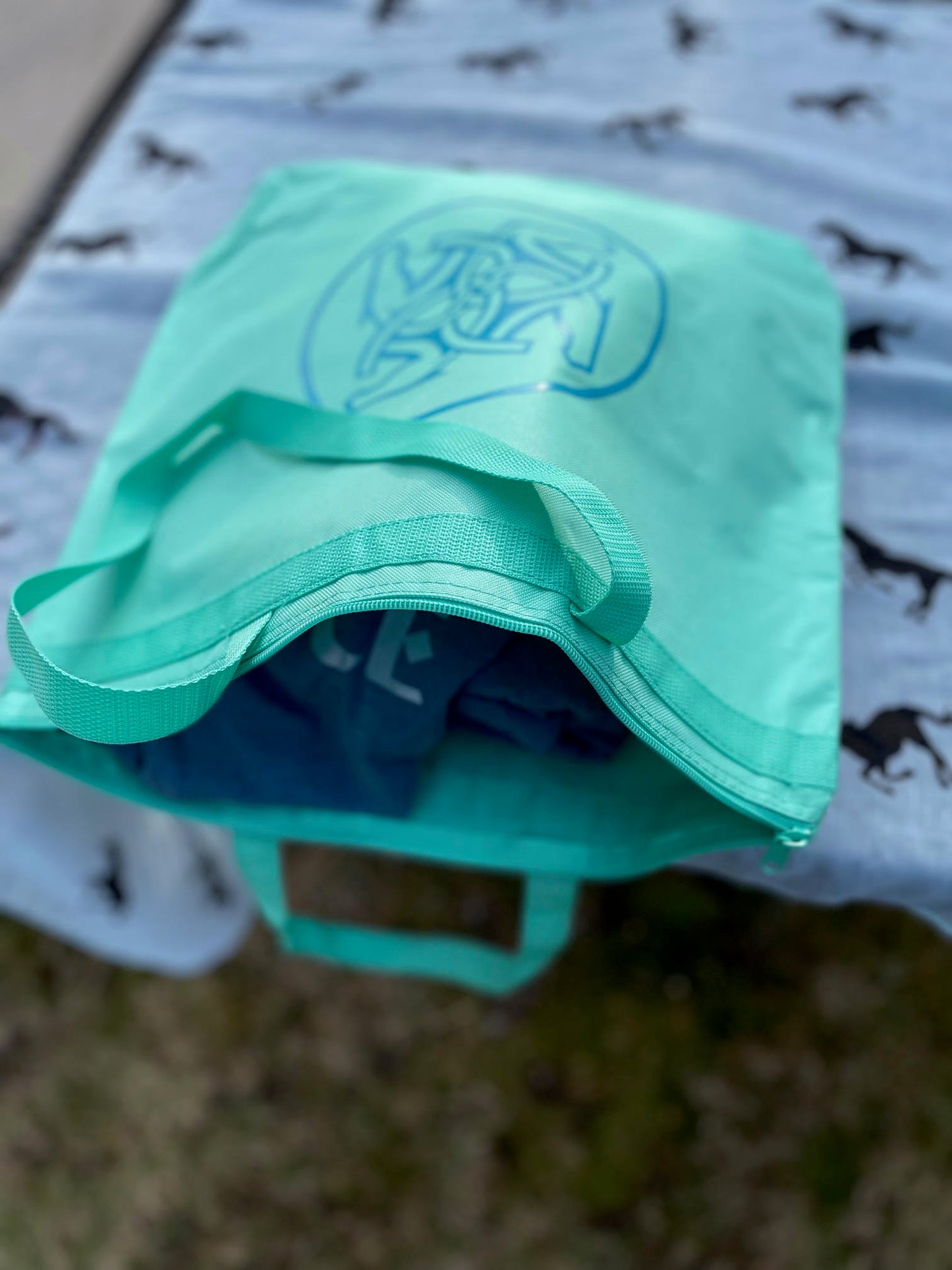 BHE Logo Tote Bag - Light Teal with Cerulean Blue Shimmer Ink